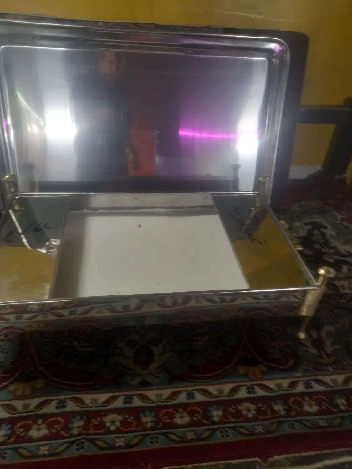 منقل بزرگ استیل دسته پایه برنج|کلکسیون اشیاء عتیقه|دورود, |دیوار