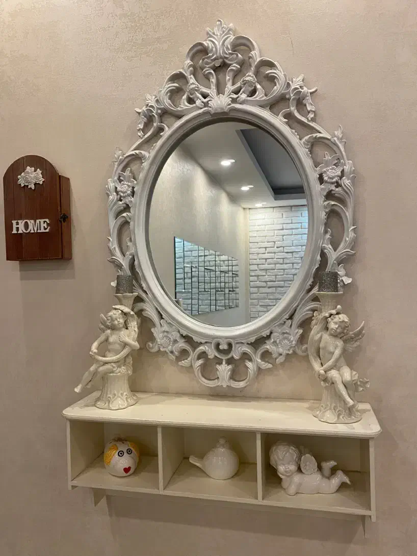 آینه و شلف دیواری سفید|کتابخانه، شلف، قفسههای دیواری|کرج, عظیمیه|دیوار