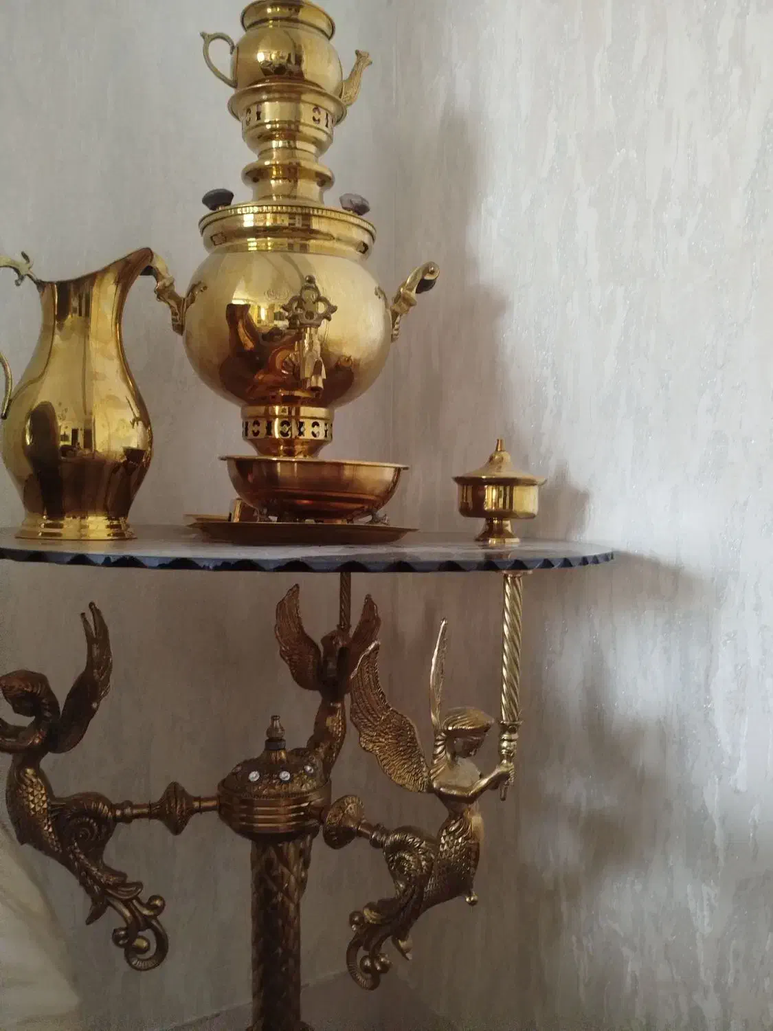 میزبرنزو سماور با وسایلش برنز|میز تلفن|همدان, |دیوار