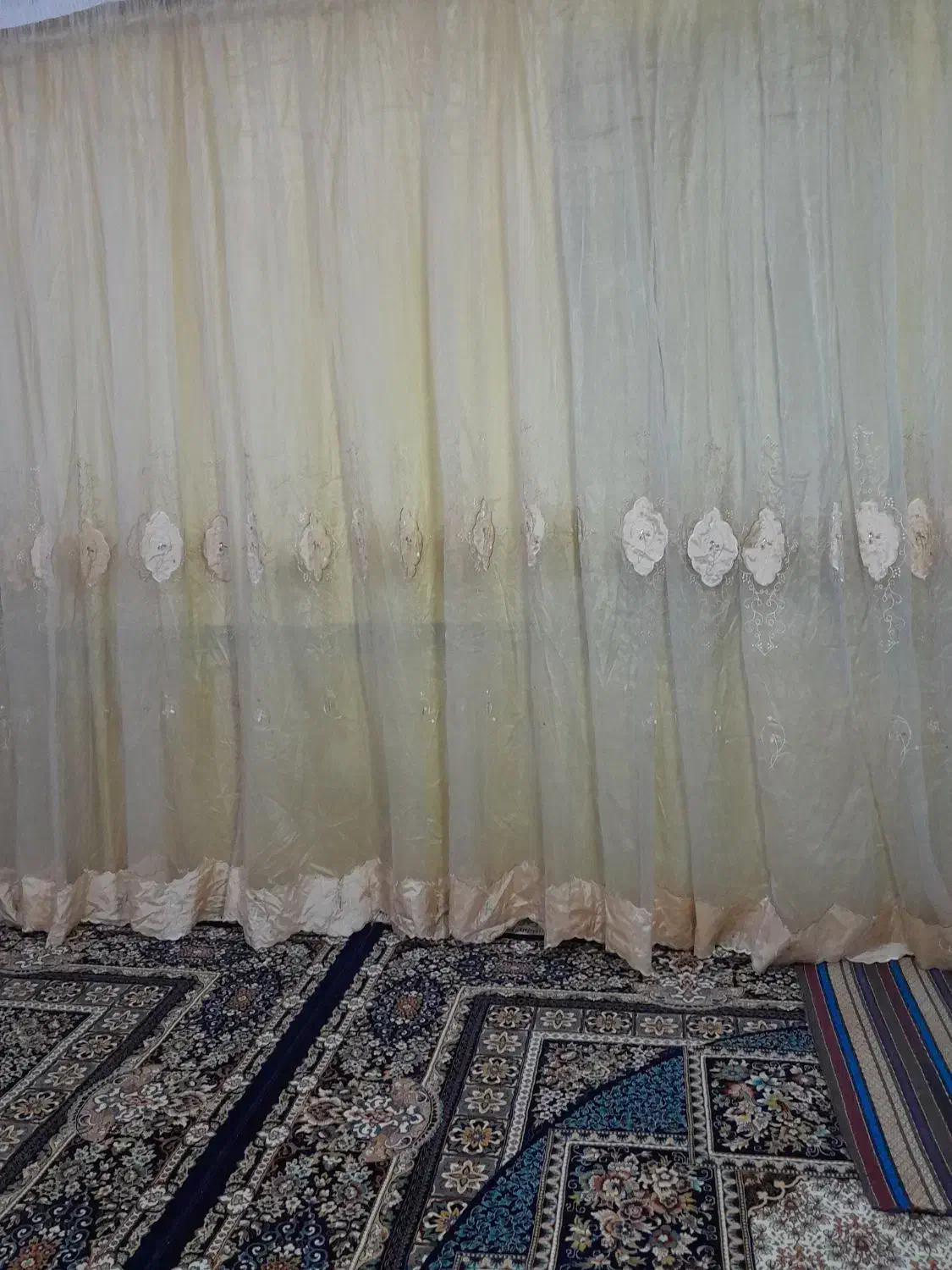 پرده کتان و شیشه ای فلت با زیر پرده|پرده، رانر، رومیزی|کرمانشاه, |دیوار