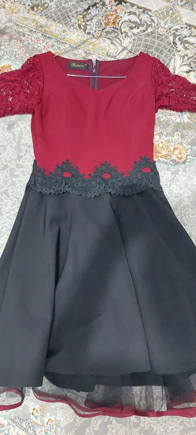 پیراهن مجلسی عروسکی کوتاه، کرپ مازراتی و گیپور|لباس|قزوین, |دیوار