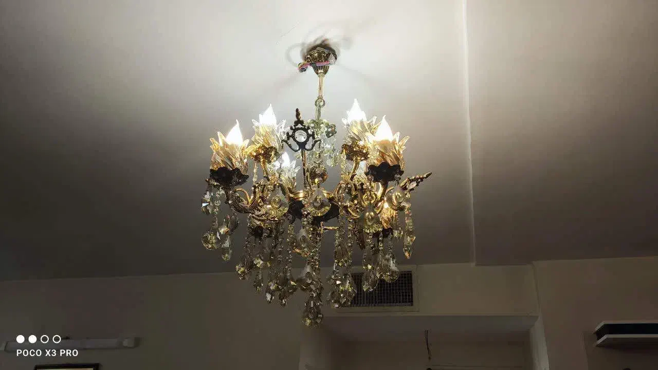 لوستر برنزی قلم کاری|لوستر و چراغ آویز|همدان, |دیوار