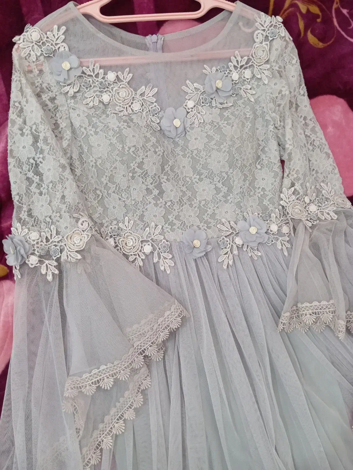 لباس مجلسی بلند طوسی گلدوزیدار|لباس|ایلام, |دیوار