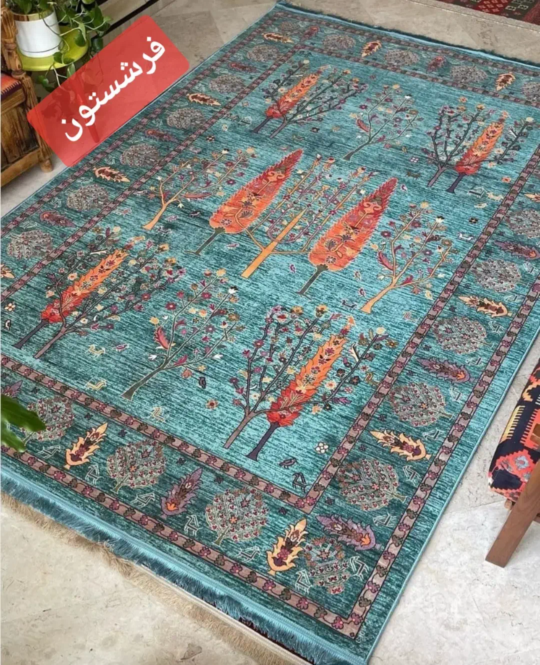 فرش ابریشمی آبی (درخت زندگانی )|فرش|رشت, حومه رشت|دیوار