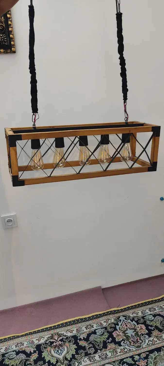 لوستر چوب و فلز 5شعله|لوستر و چراغ آویز|مشهد, بلال|دیوار