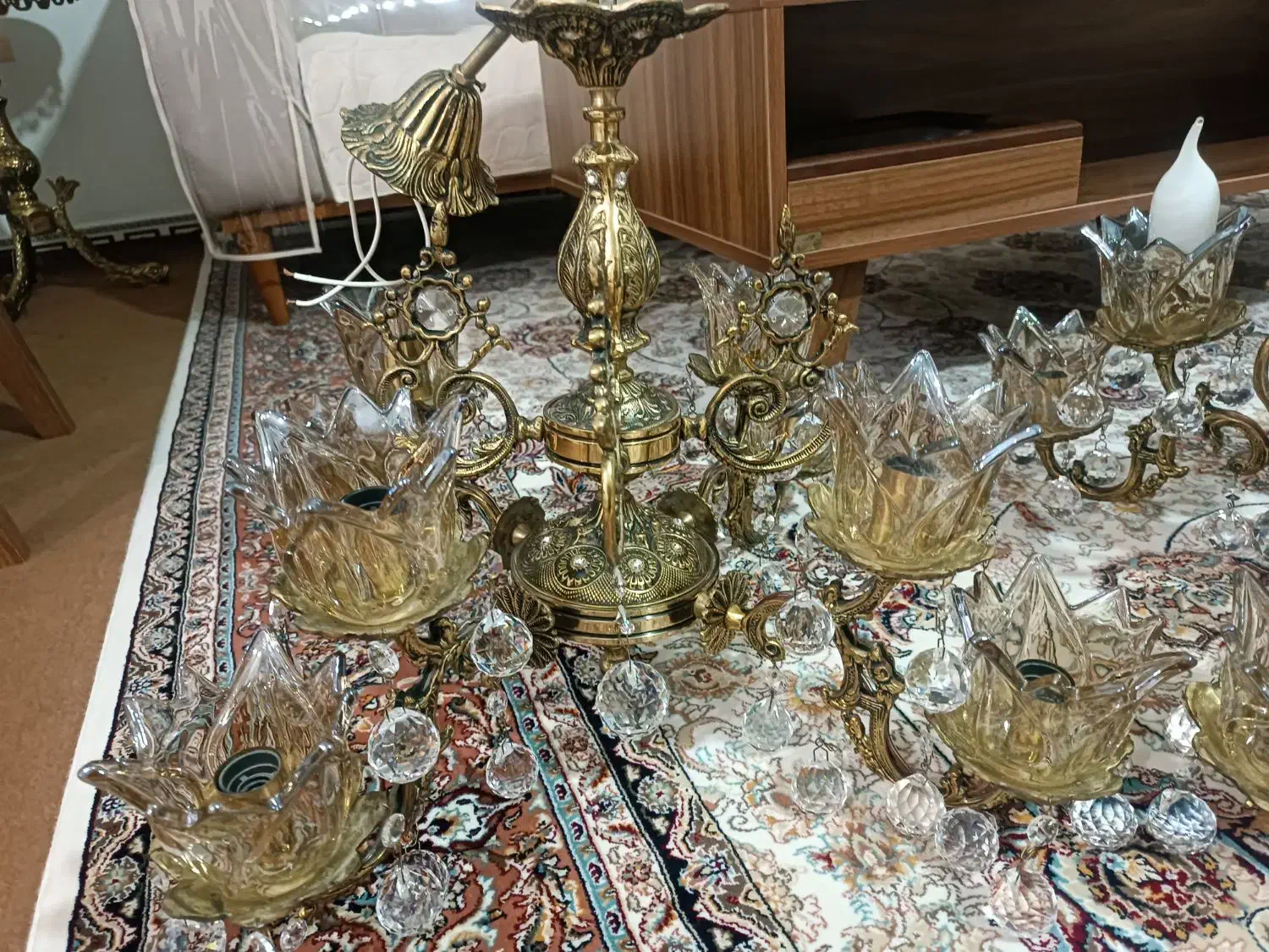 لوستر برنزی ۸شاخه دو جفت|لوستر و چراغ آویز|اراک, |دیوار