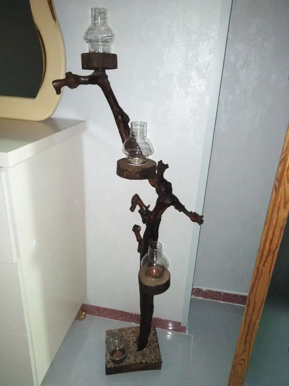 شمعدان چوبی بلند|لوستر و چراغ آویز|سقز, |دیوار