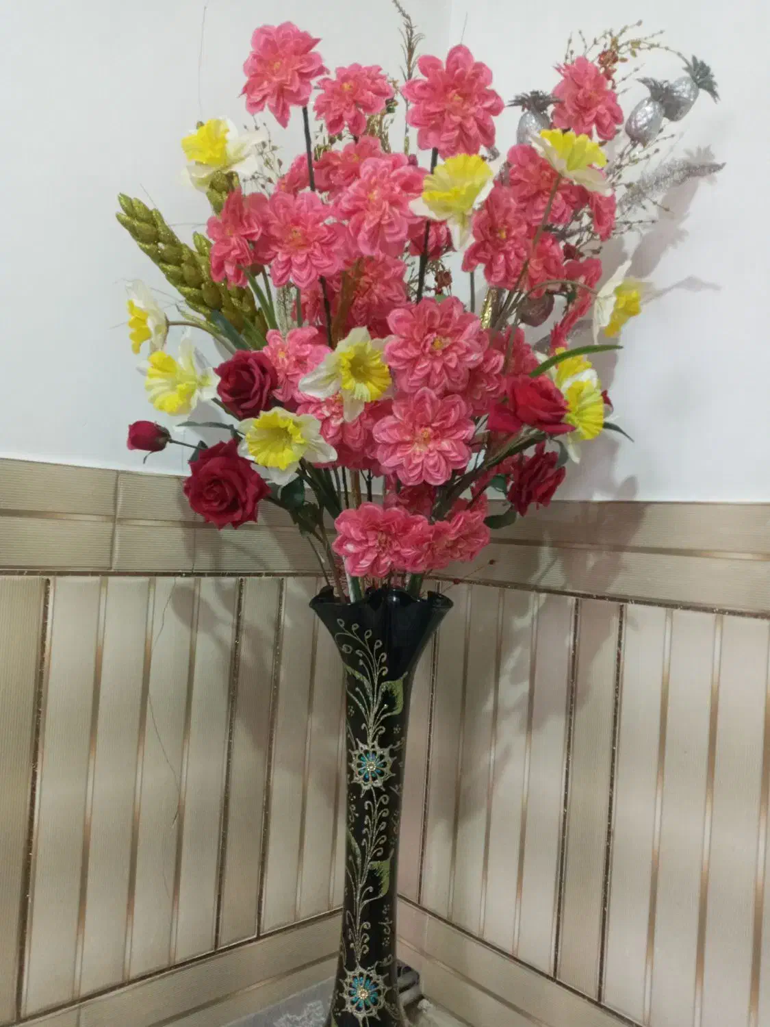 ۱۴ شاخه گل همراه با گلدون|گل مصنوعی|دورود, |دیوار