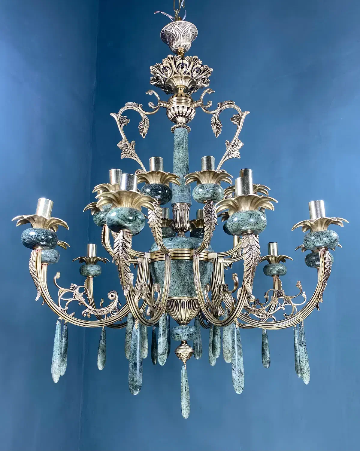 لوستر ۱۶شعله برنج تنوع سنگ/تعویض لوستر کهنه با نو|لوستر و چراغ آویز|تهران, نعمتآباد|دیوار