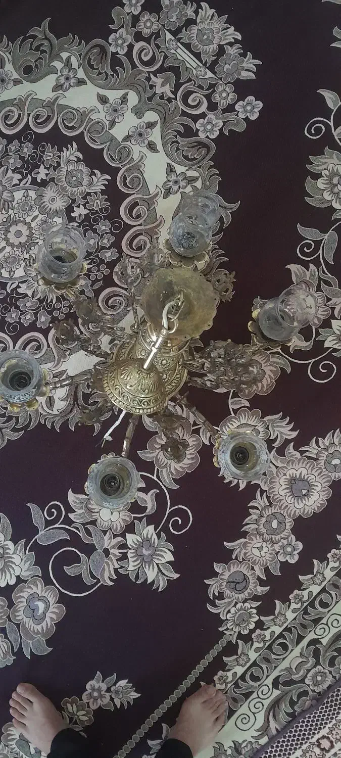 لوستر برنز ۶شعله با ساعت برنز|لوستر و چراغ آویز|میاندوآب, |دیوار