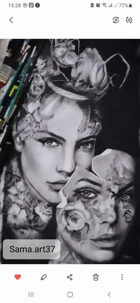 نقاشی سیاه قلم چهره|تابلو، نقاشی، عکس|یزد, |دیوار