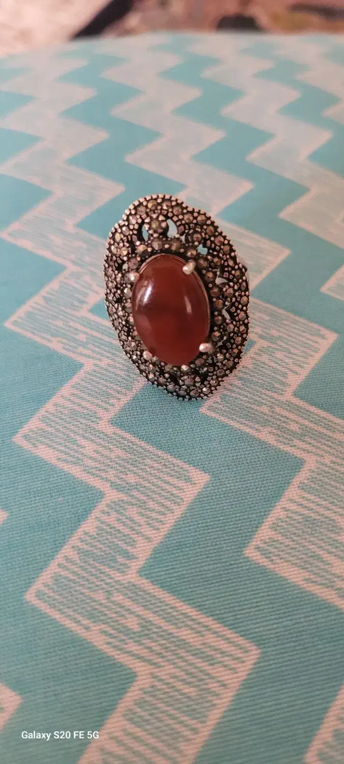 انگشتر نقره سیاه قلم با نگین عقیق|جواهرات|ایلام, |دیوار