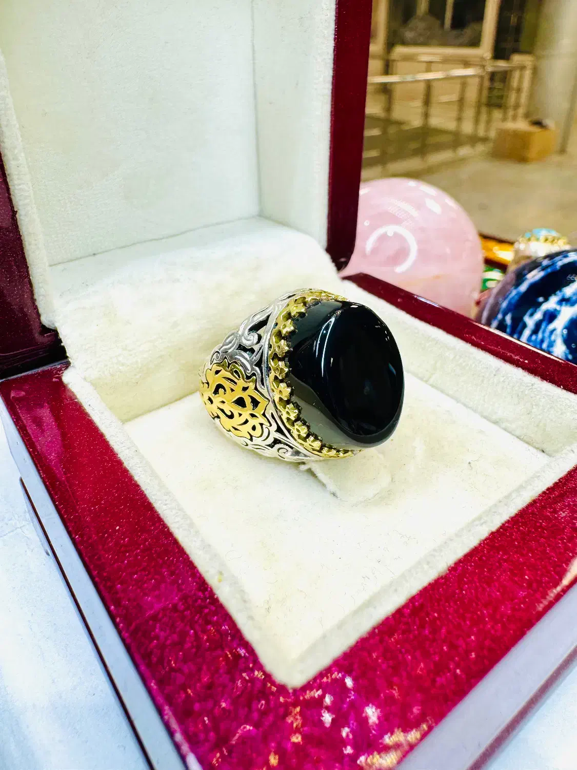 انگشتر فوق لوکس سنگ عقیق اونکس مشکی معدنی صفوی|بدلیجات|تبریز, |دیوار