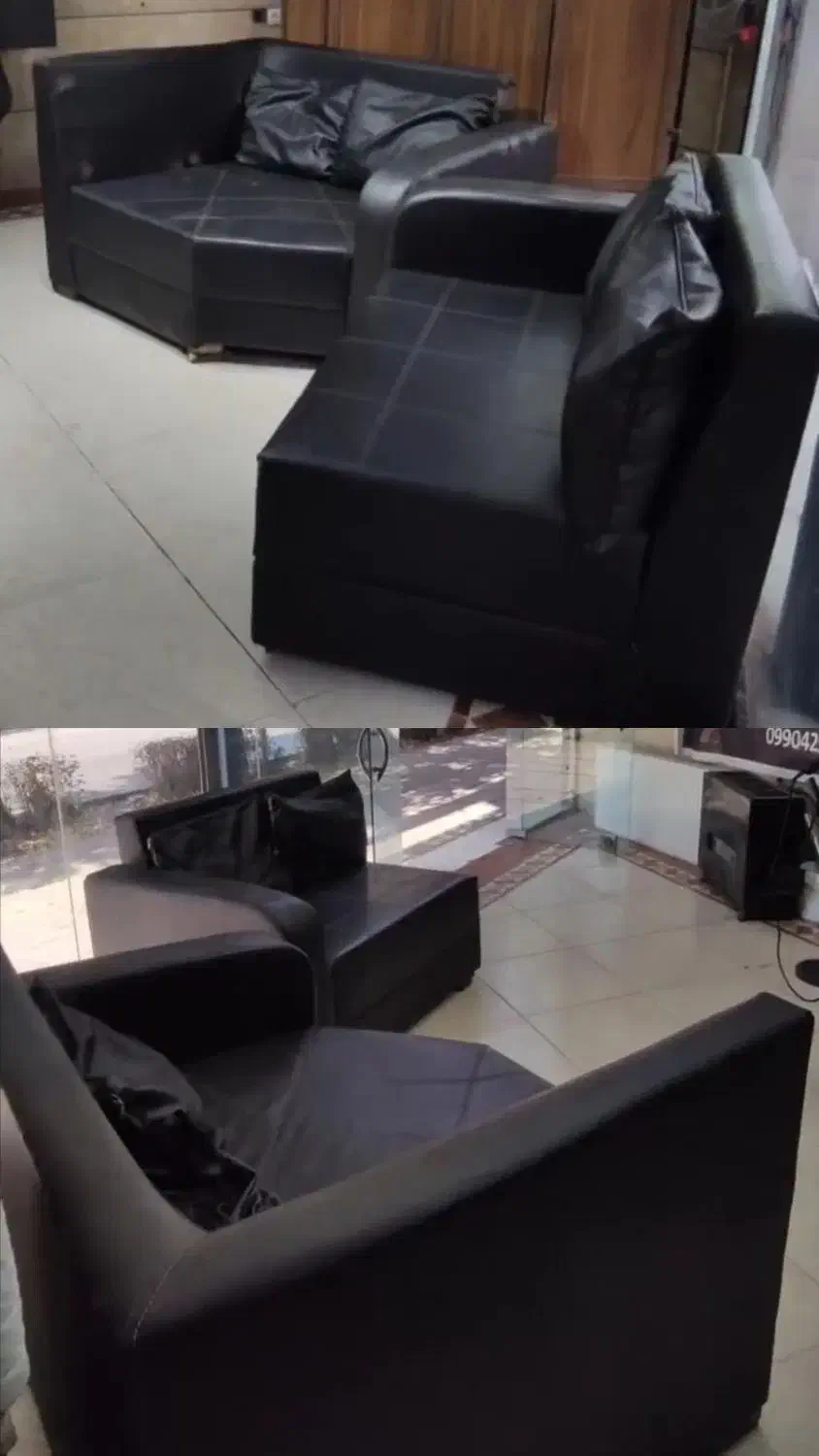 مبل چرم همراه با میز عسلی  و دکور ارایشگاه مردانه|آرایشگاه و سالن‌های زیبایی|الوند, |دیوار