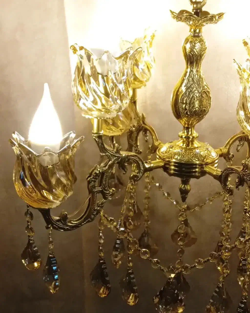 لوستر برنجی برنزی ۴شاخه هشت شعله|لوستر و چراغ آویز|اراک, |دیوار