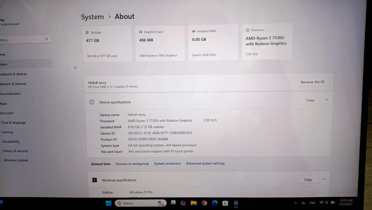 لپ تاپ لمسی hp envy x360 کاملا تمیز|رایانه همراه|تهران, دبستان|دیوار