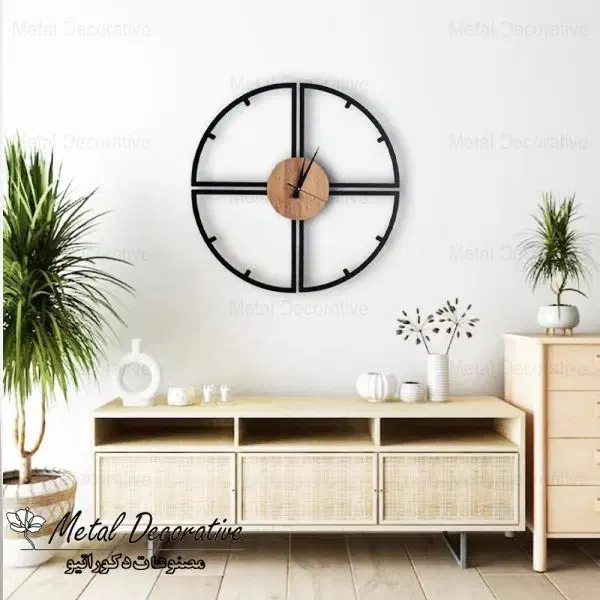 ساعت دیواری مدرن چوب و فلز با موتور آرام گرد|ساعت دیواری و تزئینی|چهاردانگه (تهران), |دیوار