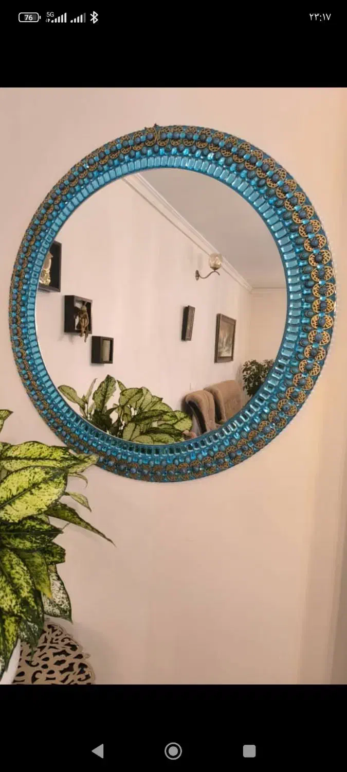 آینه گرد تزئینی آبی فیروزه ای نگین دار|آینه|پردیس, فاز ۲|دیوار