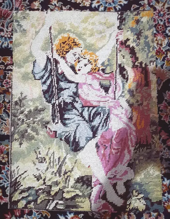 تابلو قدیمی دستباف عاشقانه|تابلو، نقاشی، عکس|میانه, |دیوار