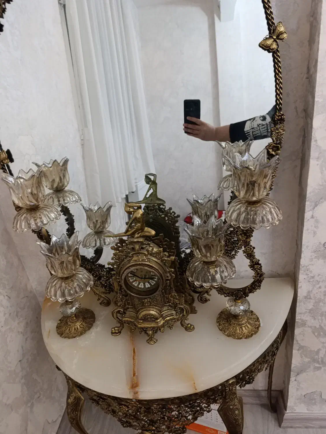 آینه شمعدان برنجی|صنایع دستی و سایر لوازم تزئینی|تبریز, |دیوار