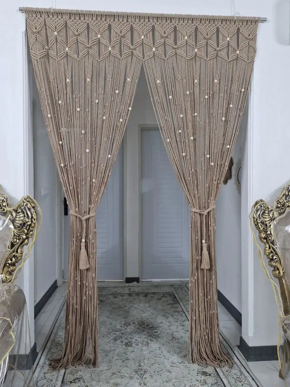 پرده های زیبای مکرومه ای|پرده، رانر، رومیزی|چهاردانگه (تهران), |دیوار