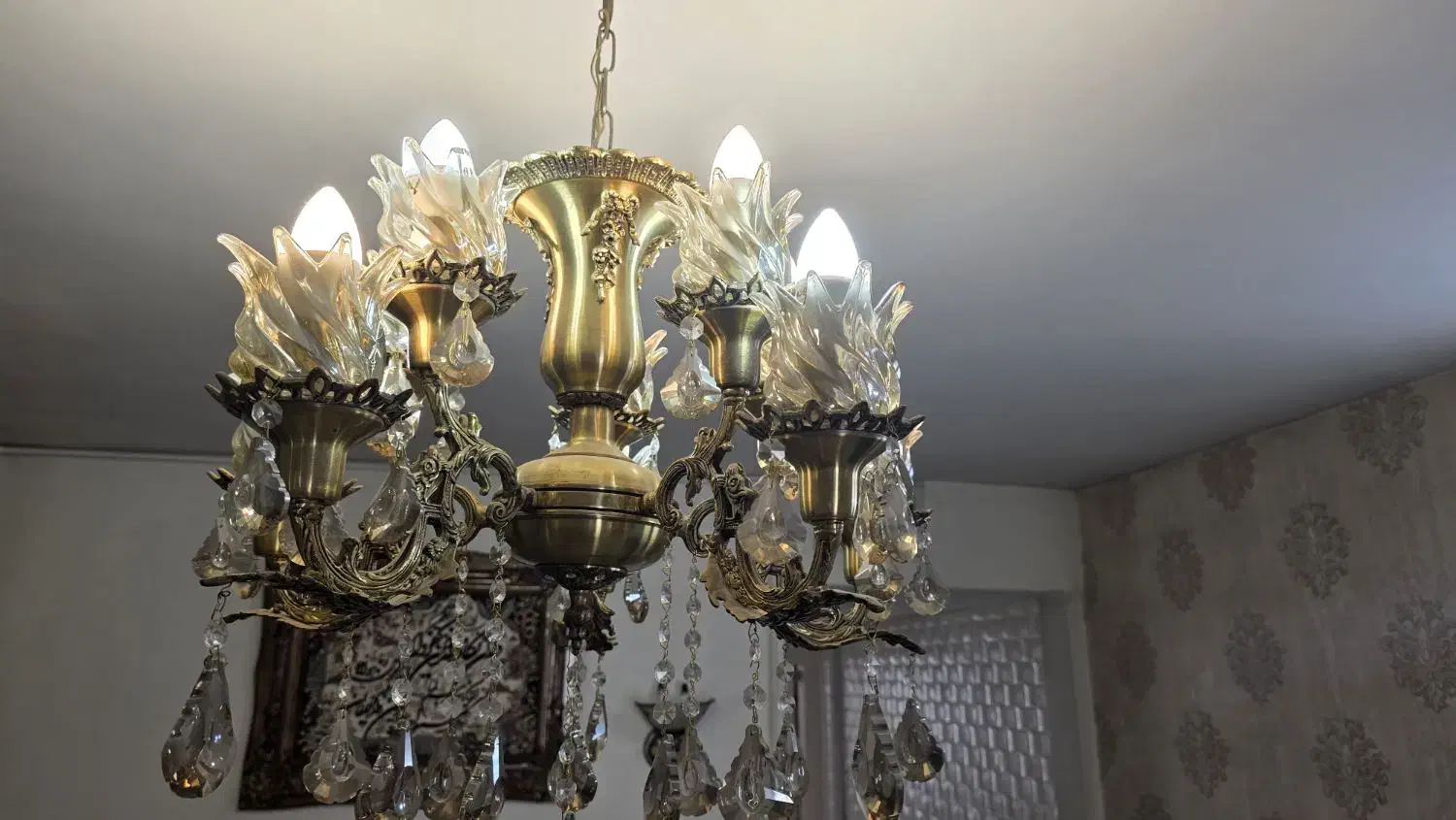 لوستر برنز ۵ شاخه ۱۰ شعله|لوستر و چراغ آویز|کرج, خرمدشت|دیوار