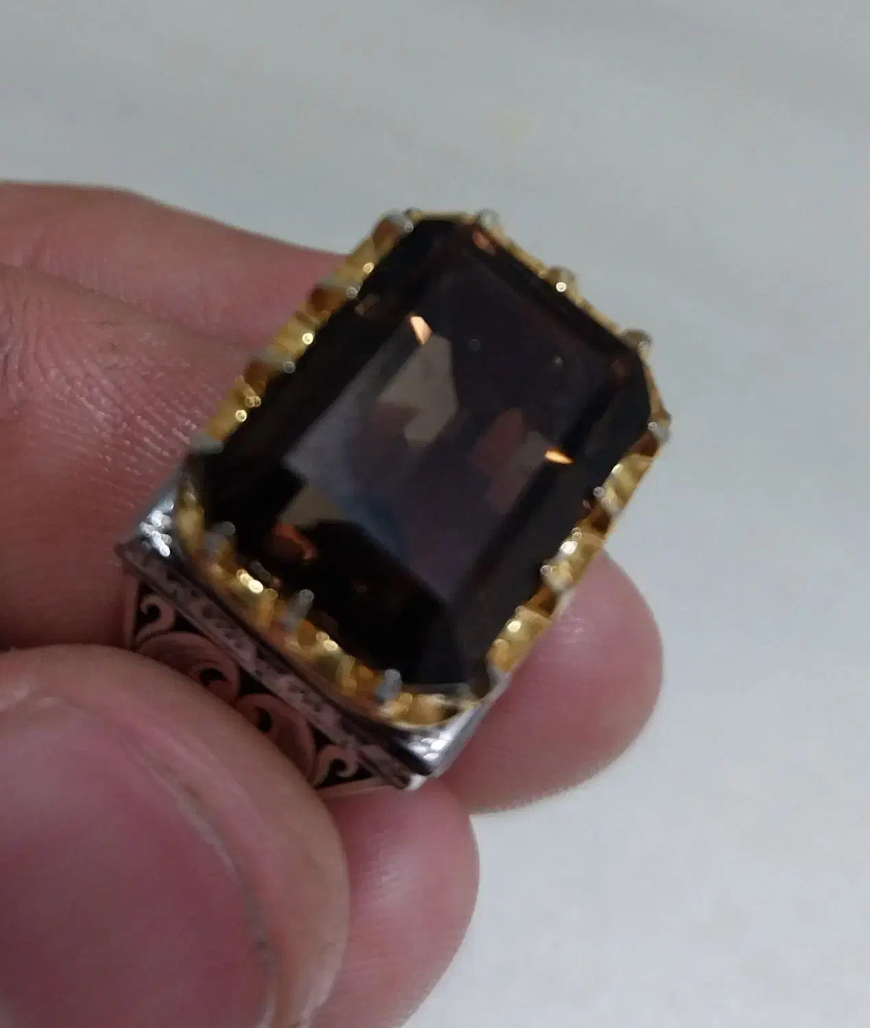 انگشتر نقره سنگ طبیعی کوآرتز دودی کار دست|جواهرات|مشهد, شهرک مهر آباد|دیوار