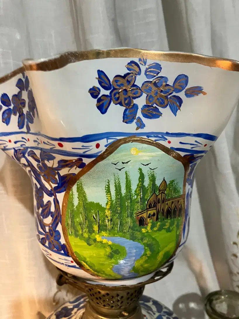 چراغ نفتی قلم آبی ناصری (قاجاری) آنتیک و بزرگ|کلکسیون اشیاء عتیقه|تهران, استاد معین|دیوار