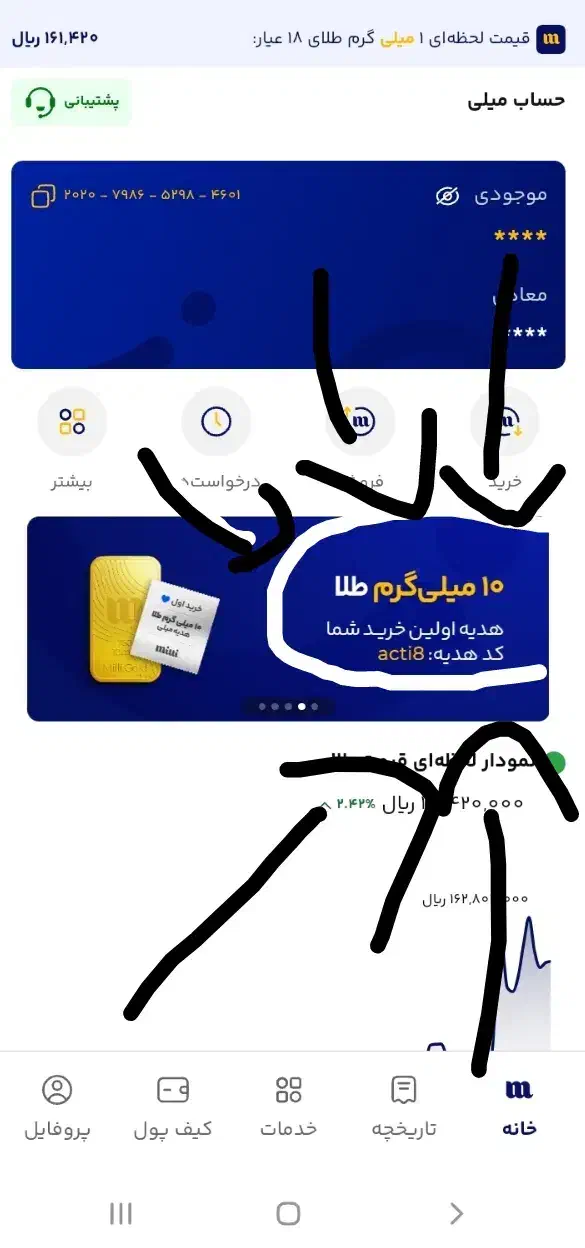 کد دریافت طلا در میلی milli-kne3e|کارت هدیه و تخفیف|شهریار, شهرک وائین|دیوار