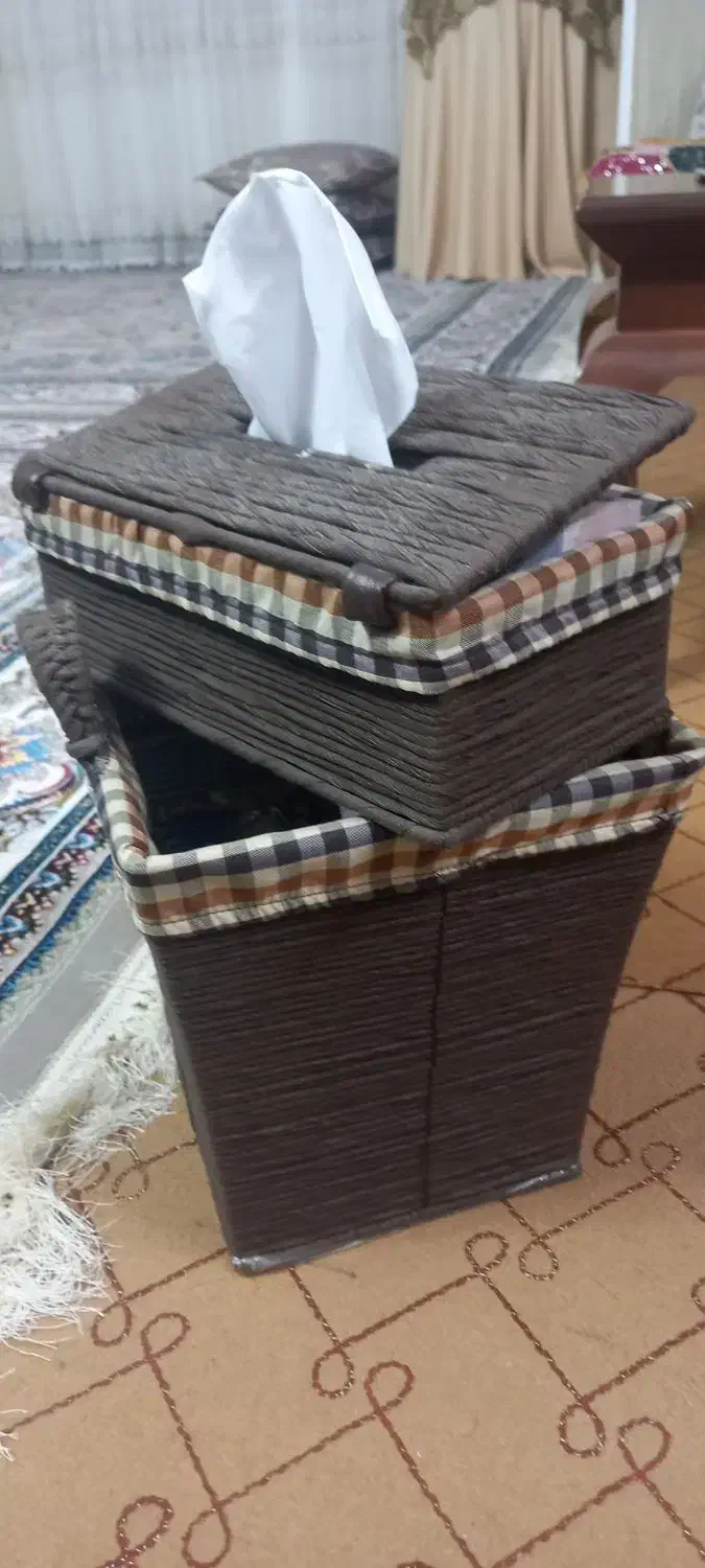 سطل و جای دستمال کاغذی حصیری|صنایع دستی و سایر لوازم تزئینی|قم, بنیاد|دیوار