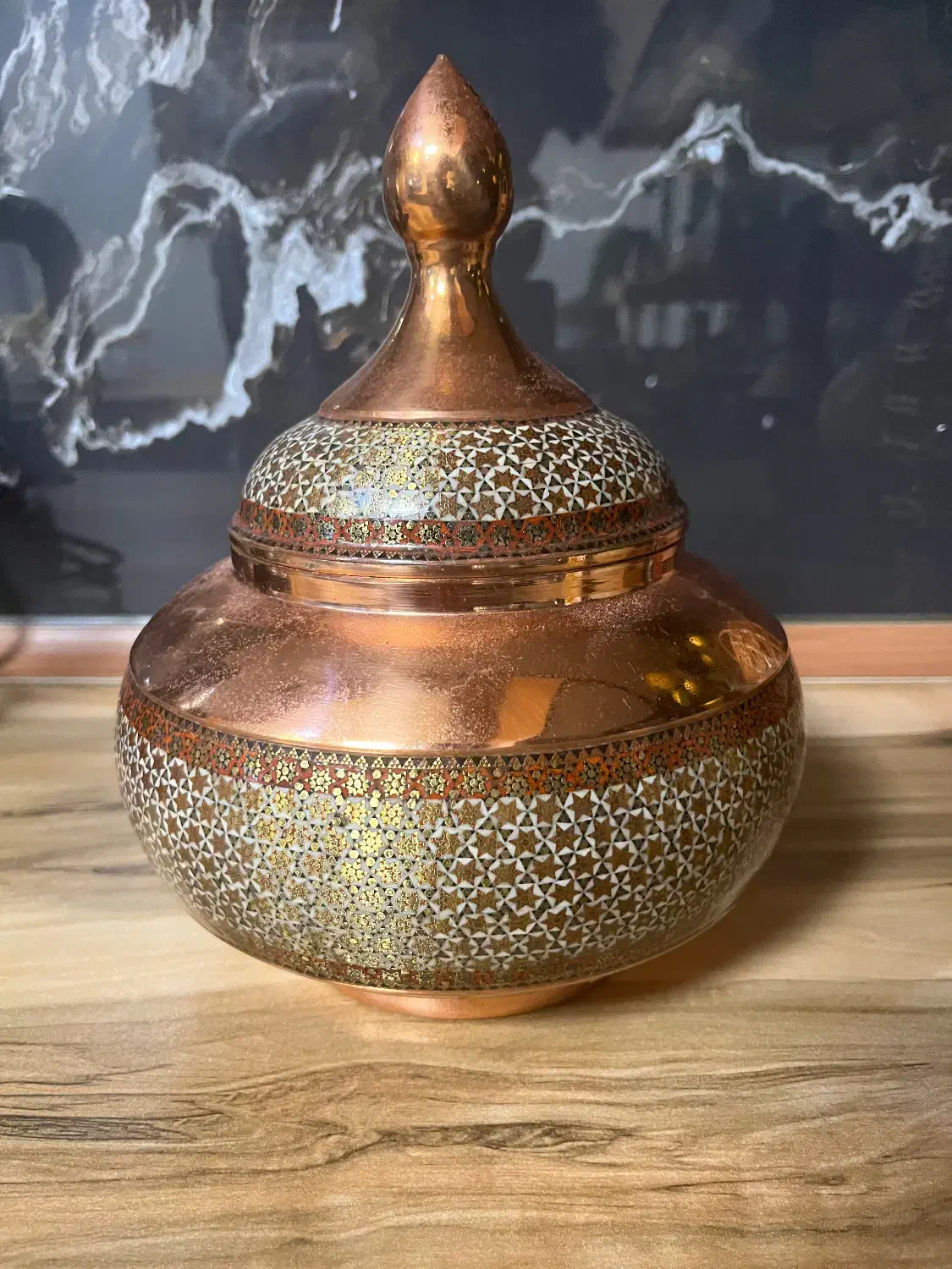 ظرف مسی خاتم کاری|صنایع دستی و سایر لوازم تزئینی|کیش, |دیوار