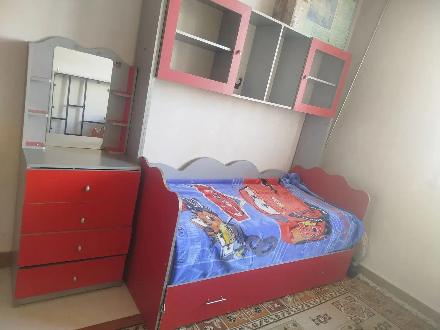 تخت دوقلو و دارو با تشک|تخت و سرویس خواب|بومهن, |دیوار