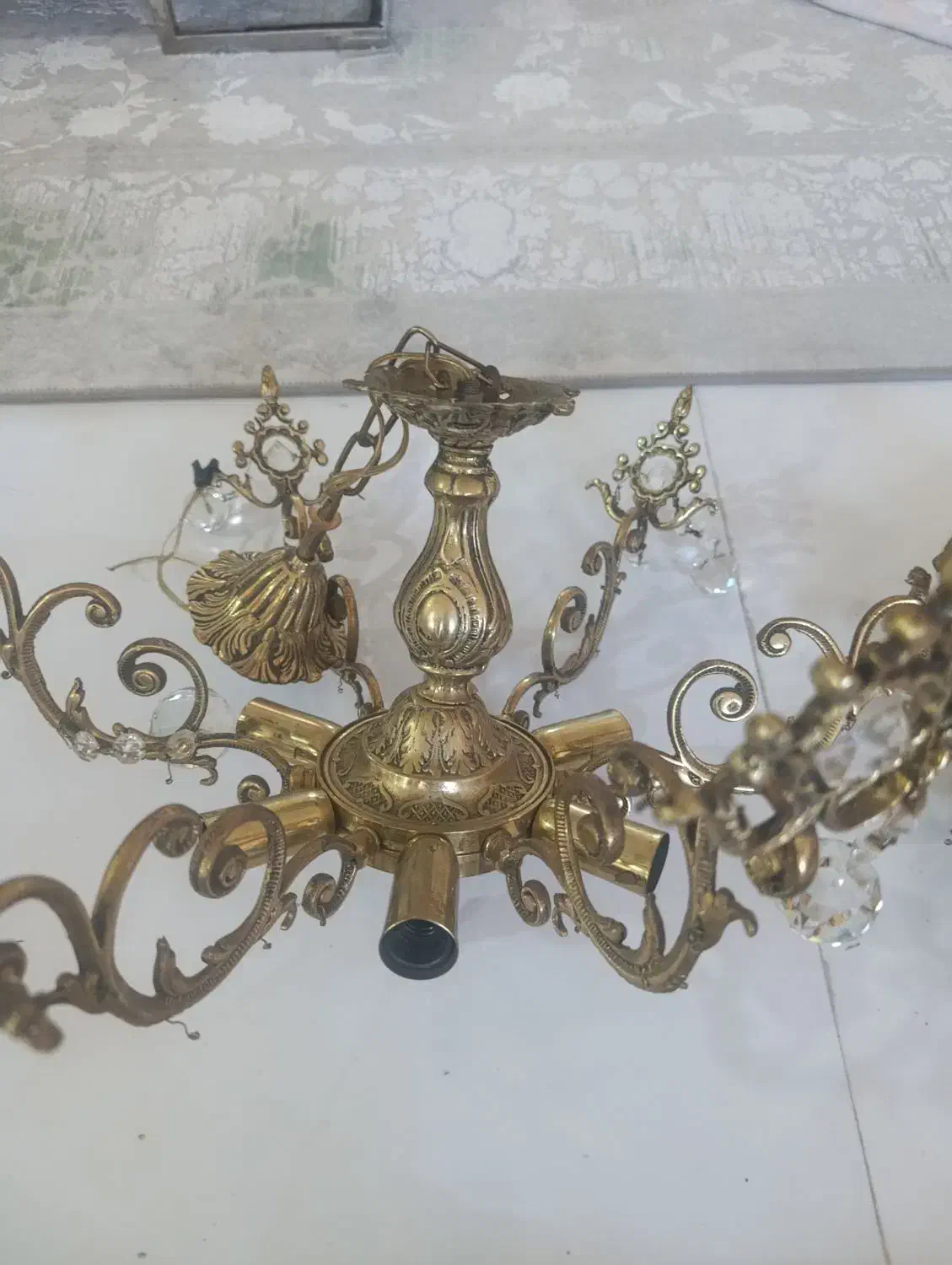 لوستر برنزی ۶ شاخه و دیواری روشنایی|لوستر و چراغ آویز|کامیاران, |دیوار