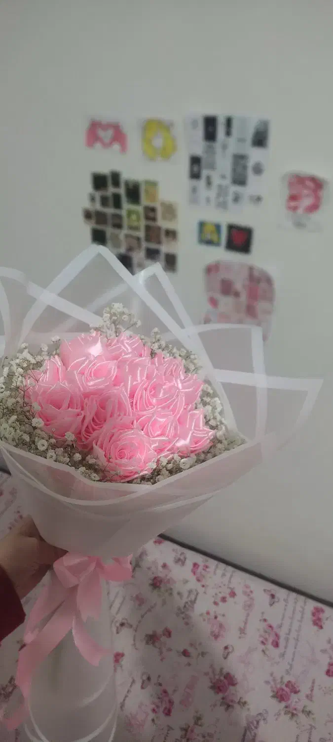 گل روبانی صورتی|گل مصنوعی|زنجان, |دیوار