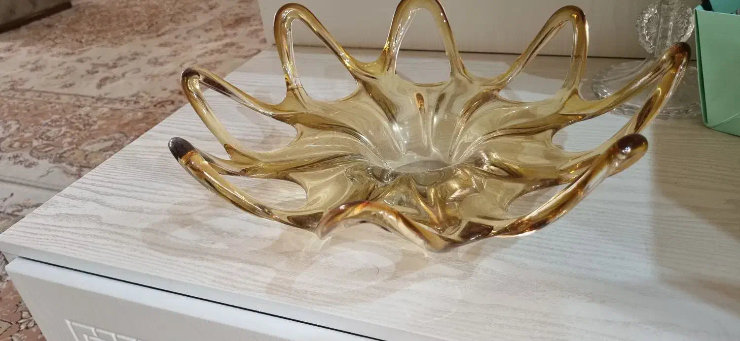 میوه خوری هشت حلقه عسلی کریستال بوهیمیا|ظروف سرو و پذیرایی|هشتگرد, مدرس|دیوار