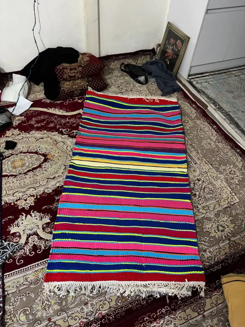 جاجیم یا پالاس دست بافت|گلیم، جاجیم، گبه|بهارستان, |دیوار