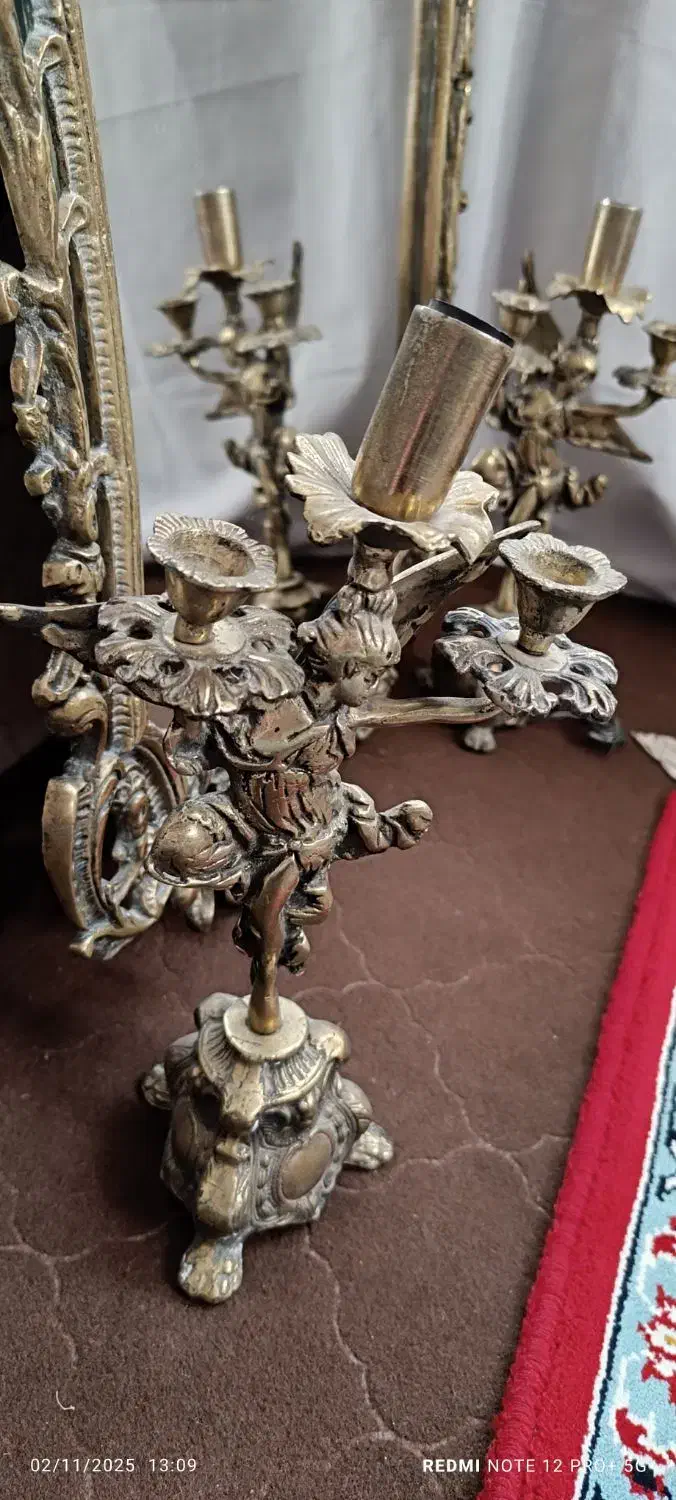 آیینه شمعدان برنجی قدیمی و سنگین|آینه|مشهد, وحید|دیوار