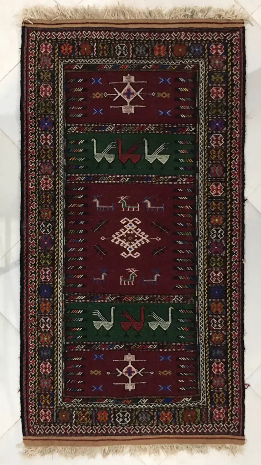 گلیم سفره و پادری دستبافت|گلیم، جاجیم، گبه|شیروان (خراسان), |دیوار