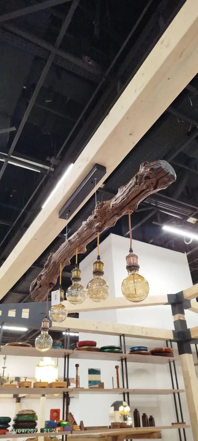 لوستر چوب طبیعی به همراه لامپ|لوستر و چراغ آویز|اهواز, کمپلو جنوبی|دیوار