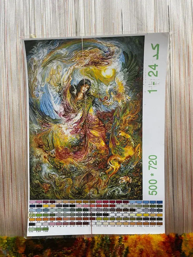 نخ و نقشه به همراه دار قالی با چله ی ابریشم|تابلو فرش|بروجرد, |دیوار