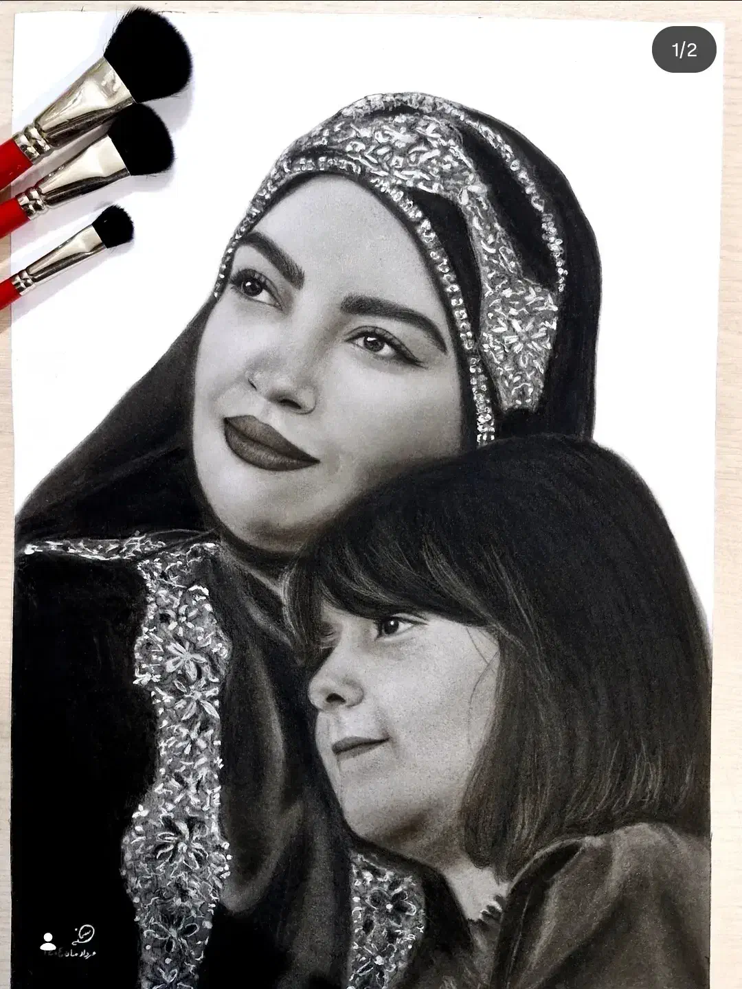 طراحی چهرهبا تکنیک سیاه قلم هایپررئال|تابلو، نقاشی، عکس|اندیشه, اندیشه فاز ۱|دیوار