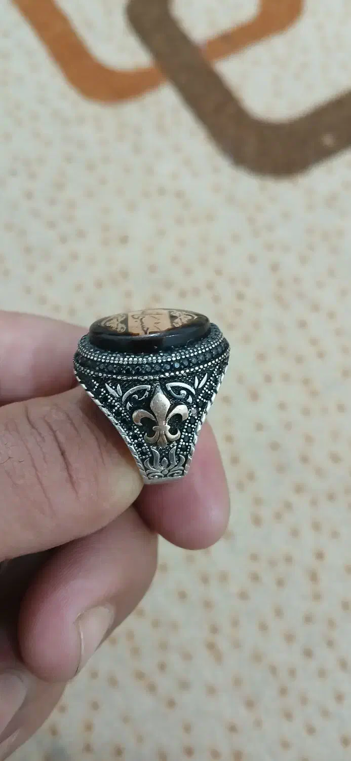انگشتر ترک سلجوقی نقره 925 با سنگ عقیق سیاه مردونه|جواهرات|لار, |دیوار