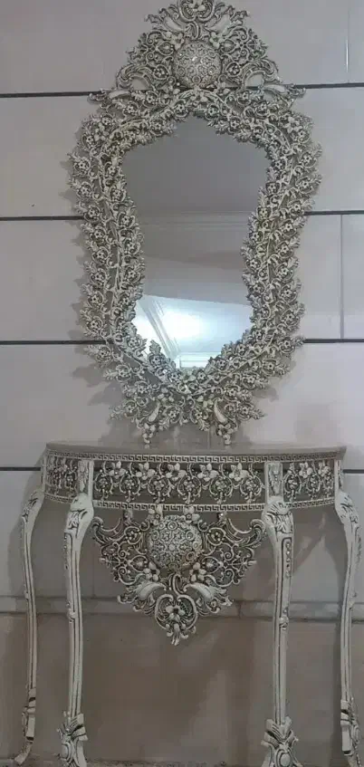 آیینه و شمعدان رومیزی سنگ دار استخوانی|آینه|محمدیه-قزوین, |دیوار