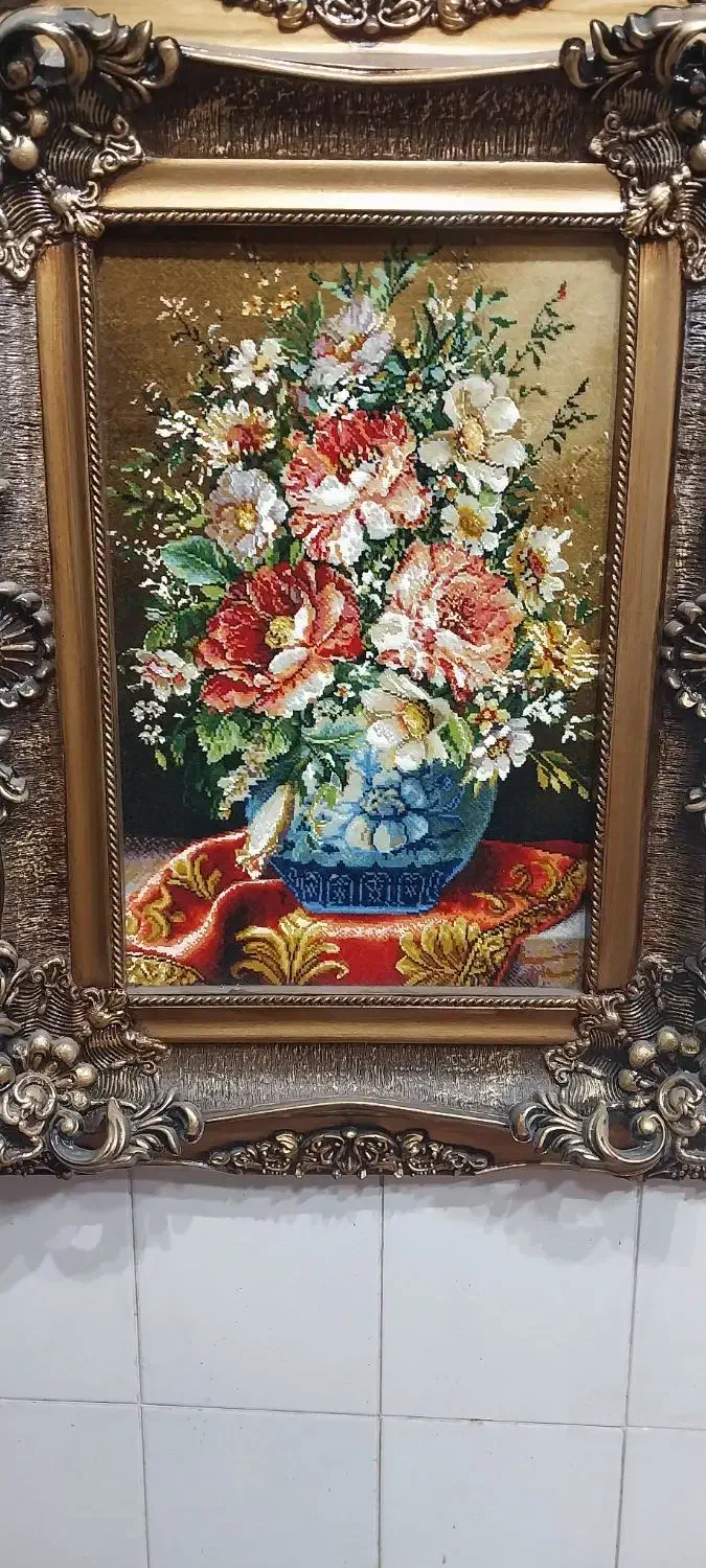 تابلو فرش دستباف تبریز چله وگل ابریشم|تابلو فرش|دورود, |دیوار