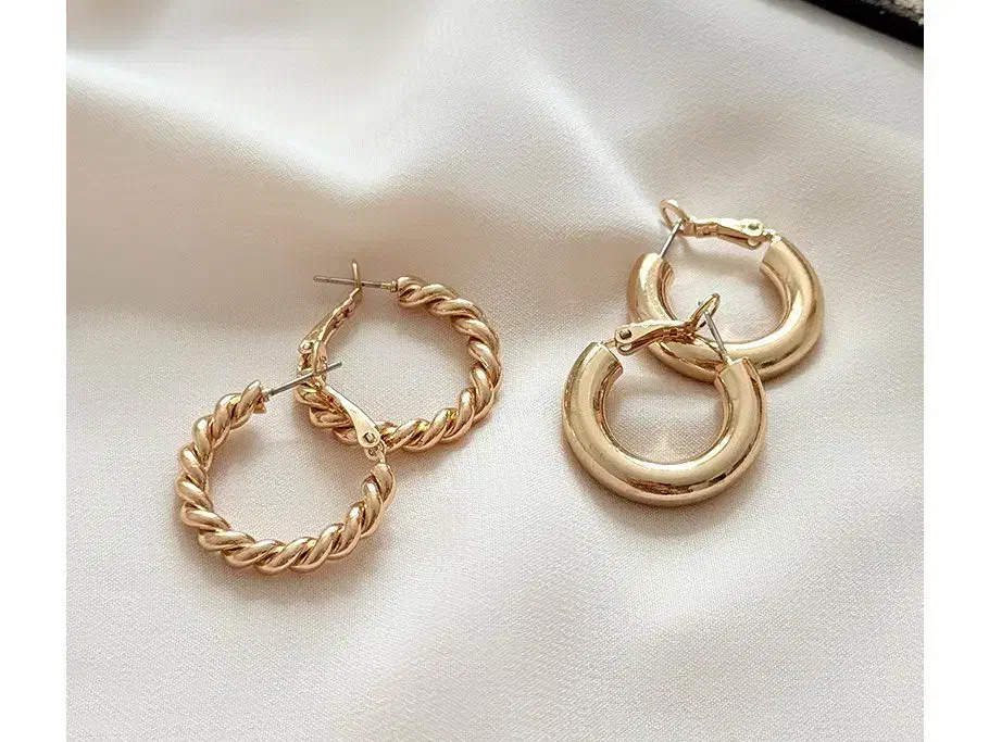 گوشواره حلقه ای دو جفتی ساده و پیچی طلایی|بدلیجات|زاهدان, |دیوار