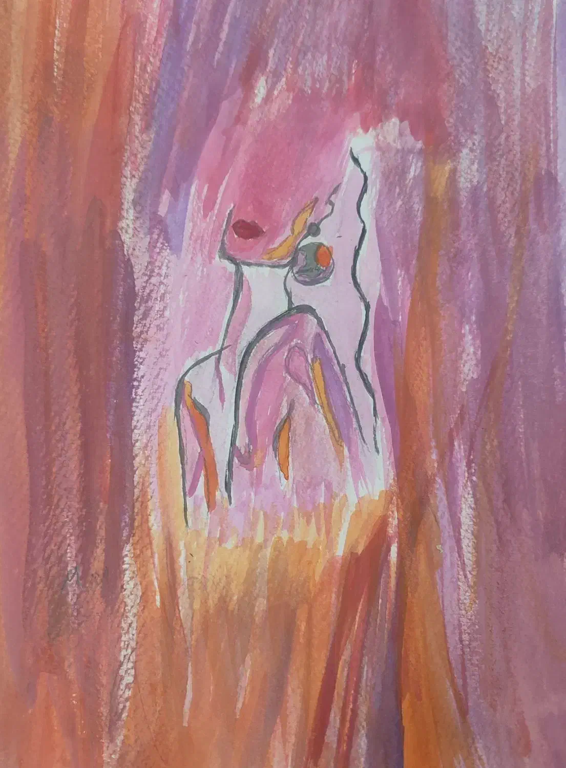 نقاشی آبرنگ زنی تنها ایستاده درغبار|تابلو، نقاشی، عکس|شیراز, سینما سعدی|دیوار