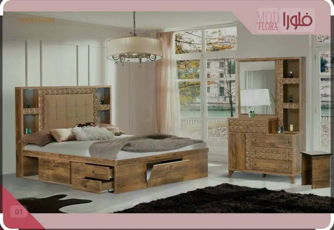 سرویس خواب طرح فلورا|تخت و سرویس خواب|لنده, |دیوار