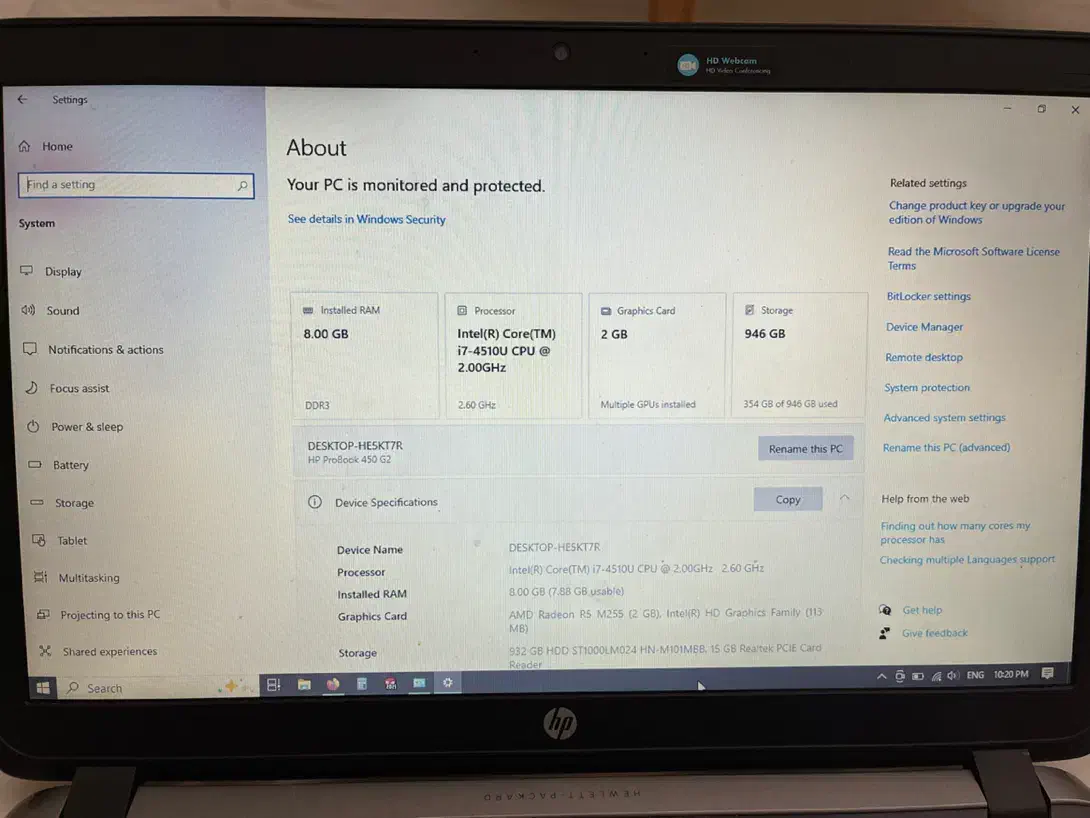 Hp probook 450 G2 i7 1t 8GB|رایانه همراه|تهران, وردآورد|دیوار