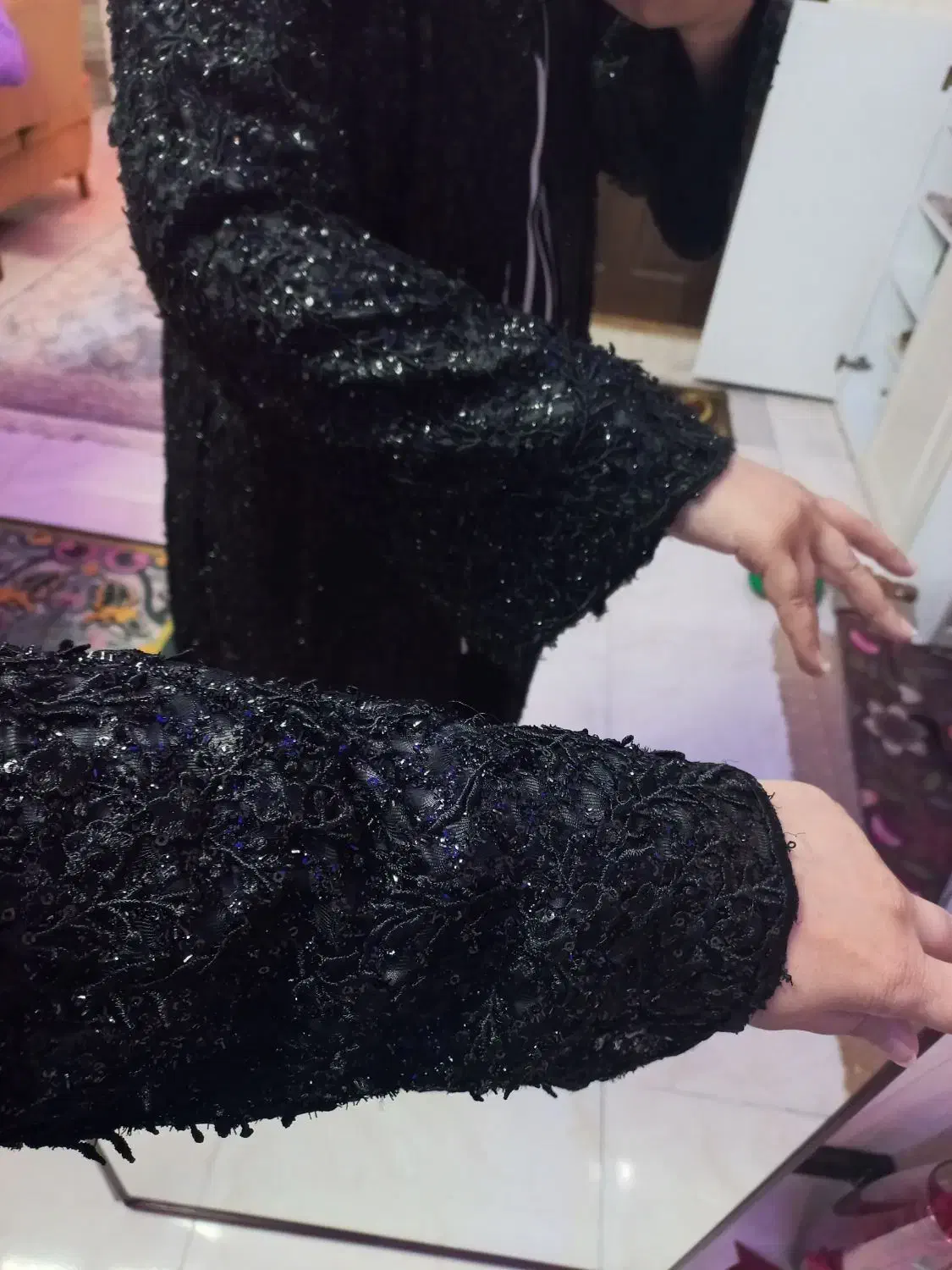 مانتو  مجلسی گل برجسته کاملا مشکی|لباس|کهریزک, |دیوار