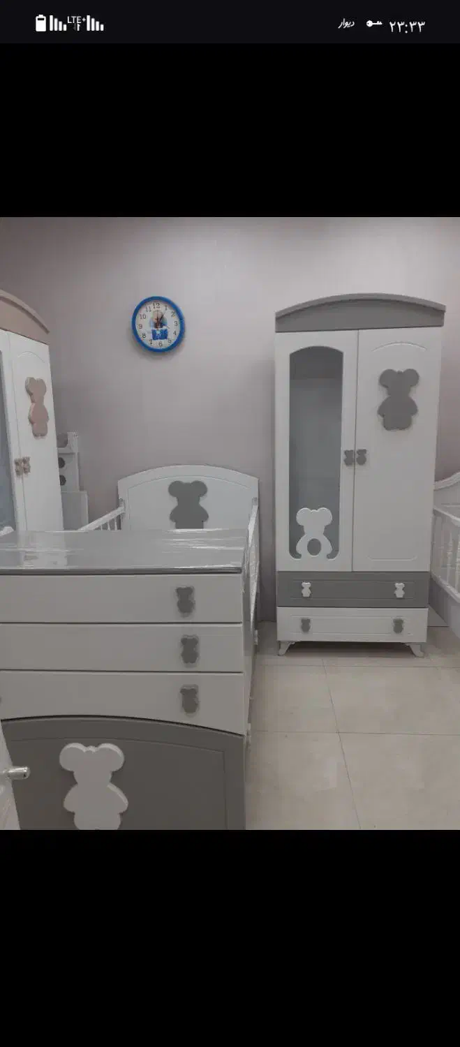 سرویس چوب سیمونی مدل تدی کمد ویترین تخت نوزاد|تخت و سرویس خواب|لنگرود, |دیوار